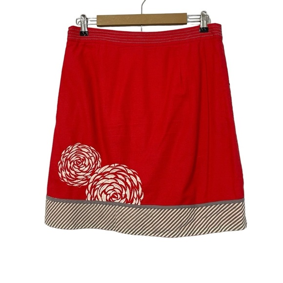 Anthropologie Floreat Red White Floral Embroidered Mini Skirt Size 6 - Picture 2 of 6